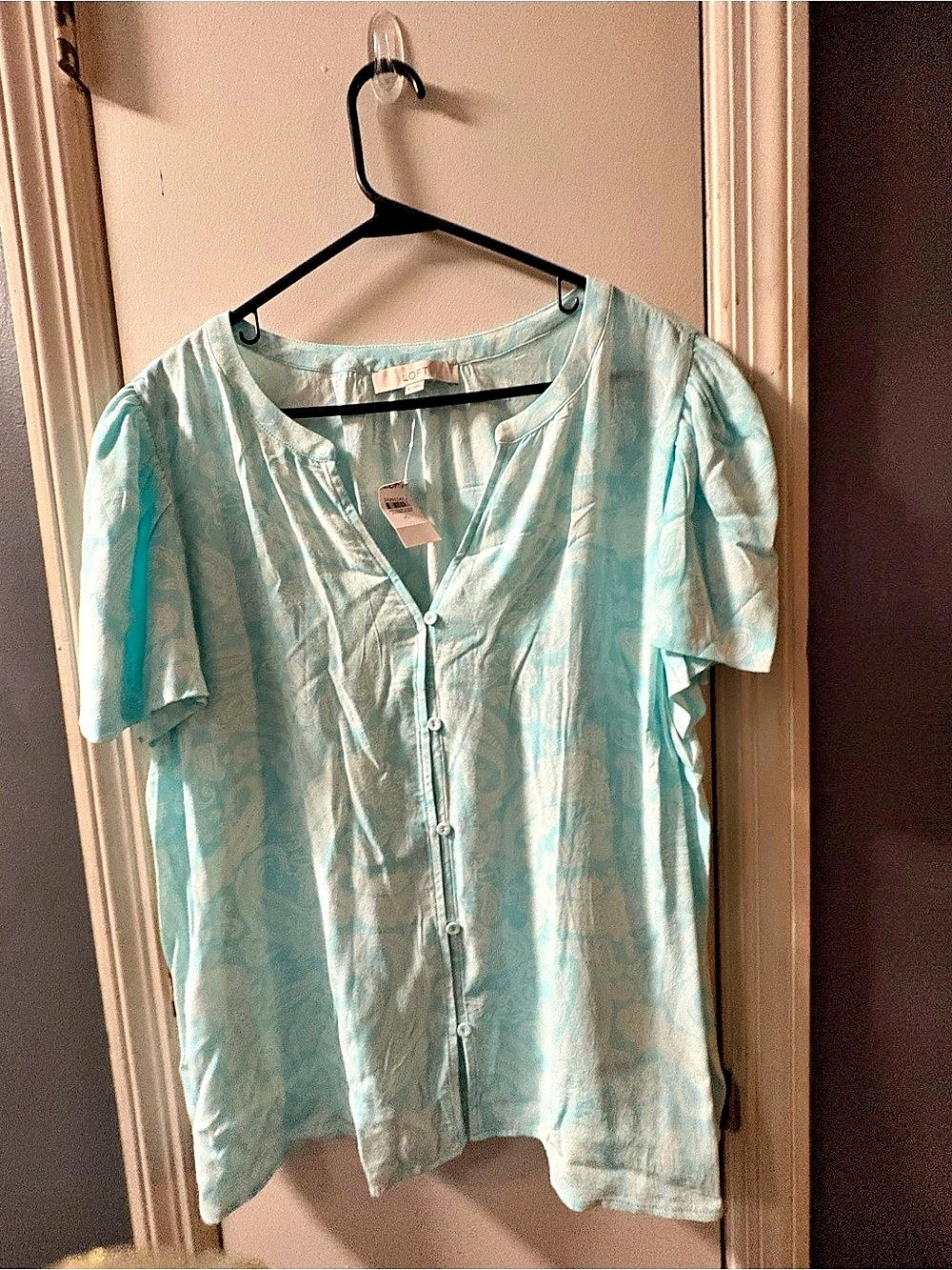 LOFT Paisley Button Front Blouse in Blue XL NWT